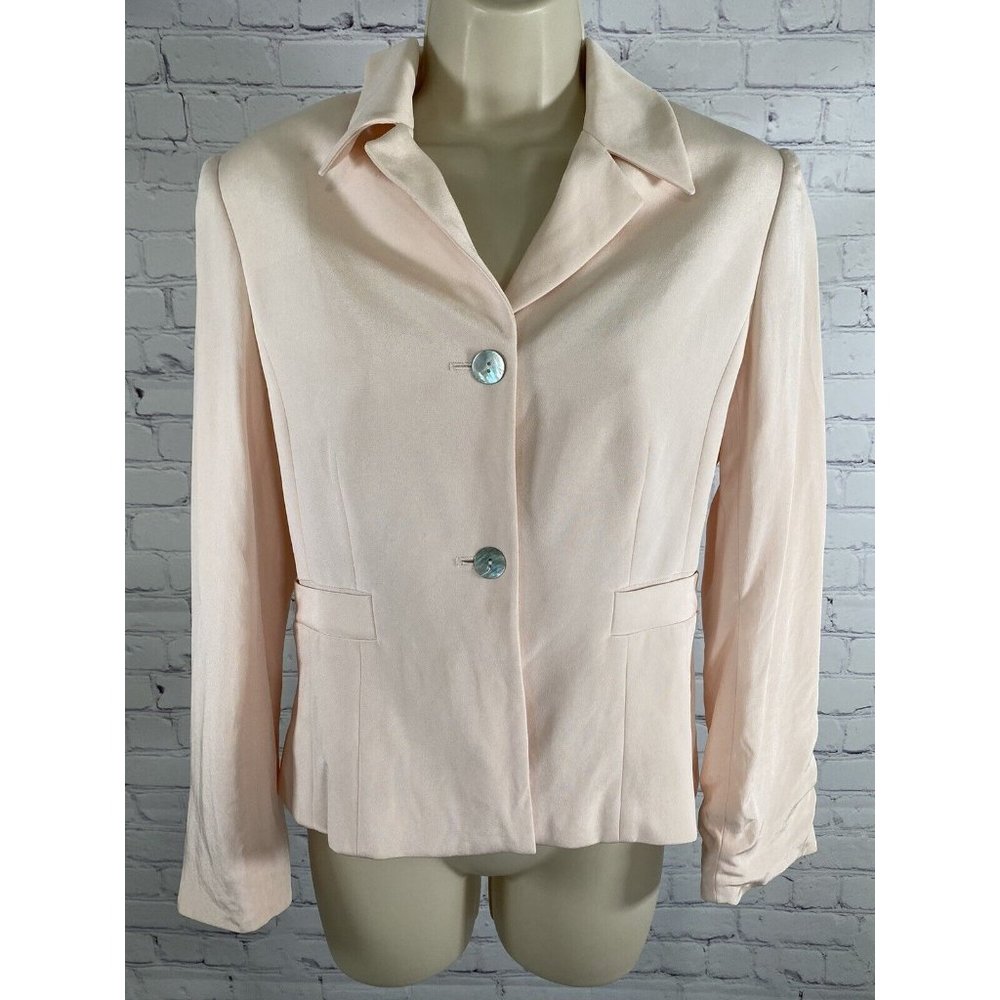 Bloomingdales Pink 100% Silk Oyster Shell Button Long Sleeve Blazer Jacket 6